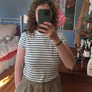 Women's Aeropostale Short Sleeve Tee S White Black Striped